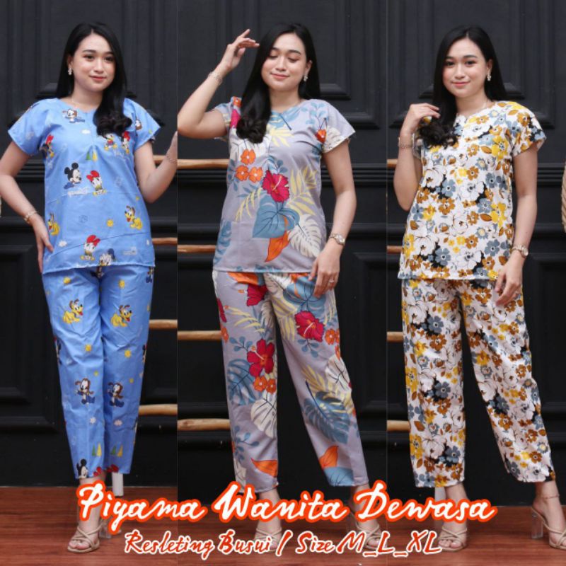 Setelan Rayon Premium Busui Resleting Depan Jumbo Baju Tidur Piyama Termurah Kekinian