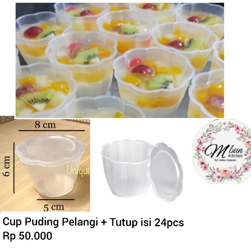 24 pcs Cup / Cetakan Puding Bunga Merk Pelangi + Tutup 200ml dan 100ml