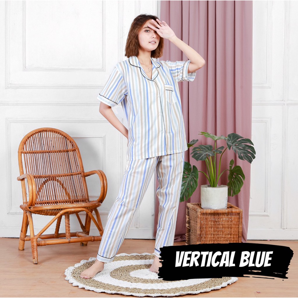 PIYAMA WANITA VERTICAL BLUE CPJ BAJU TIDUR PEREMPUAN ABG ...