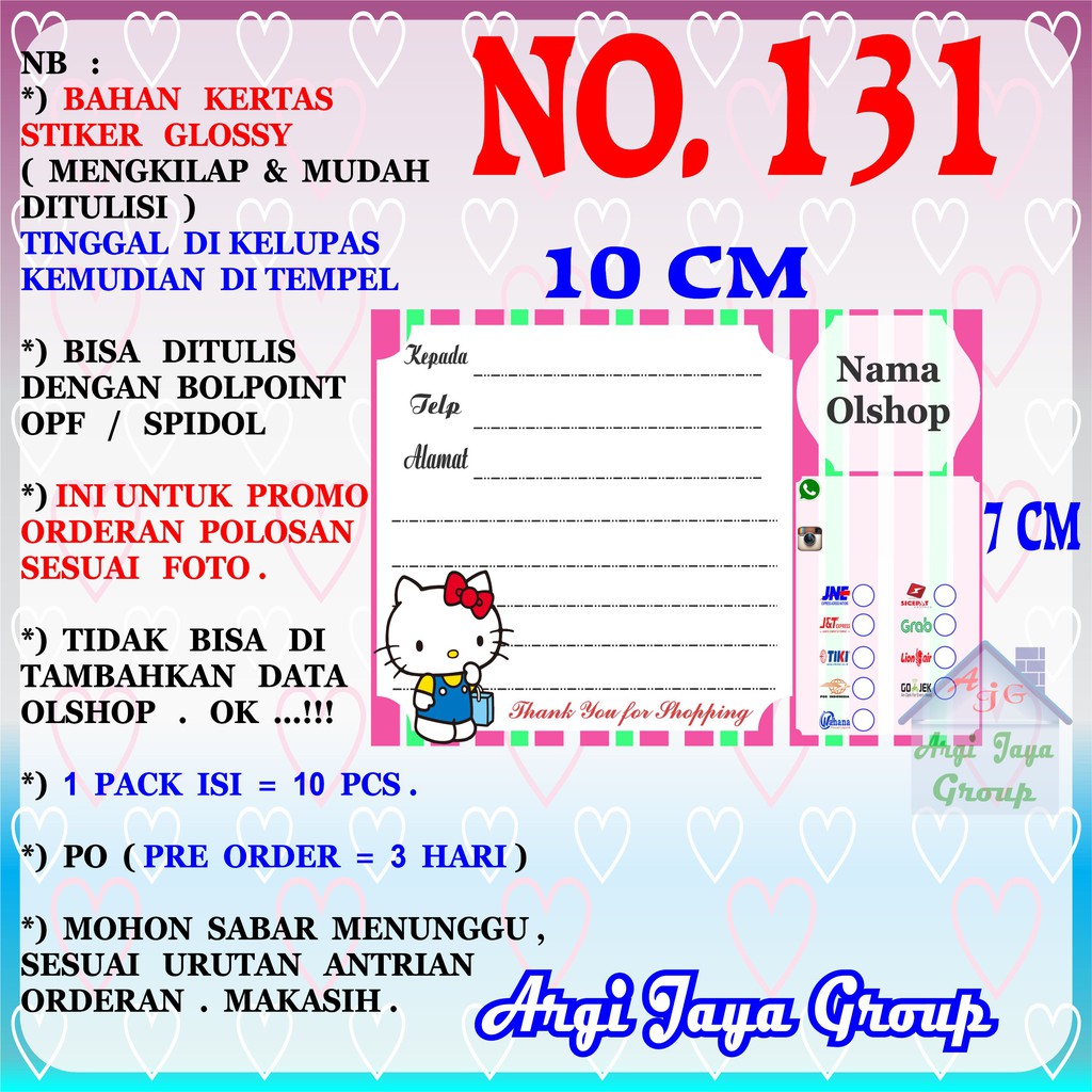 

Promo!Stiker Label Pengiriman Polosan No = 131 (10x7cm) 1 Pack = 10 Pcs