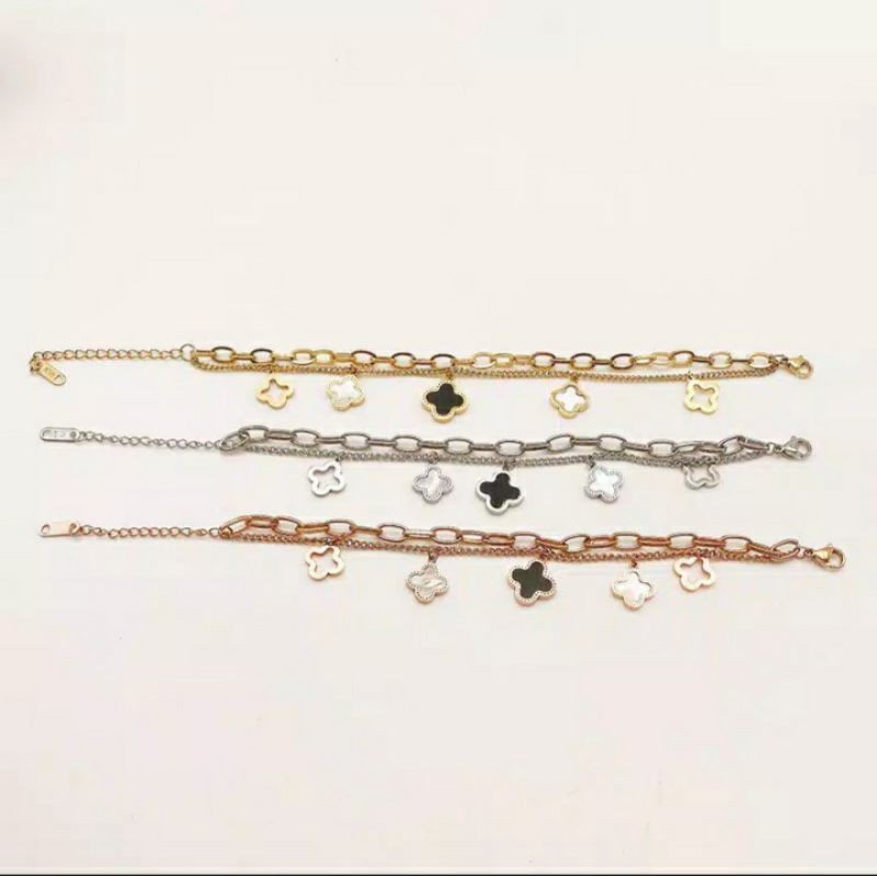 Gelang Rantai Tangan 2 Layer Bunga LV