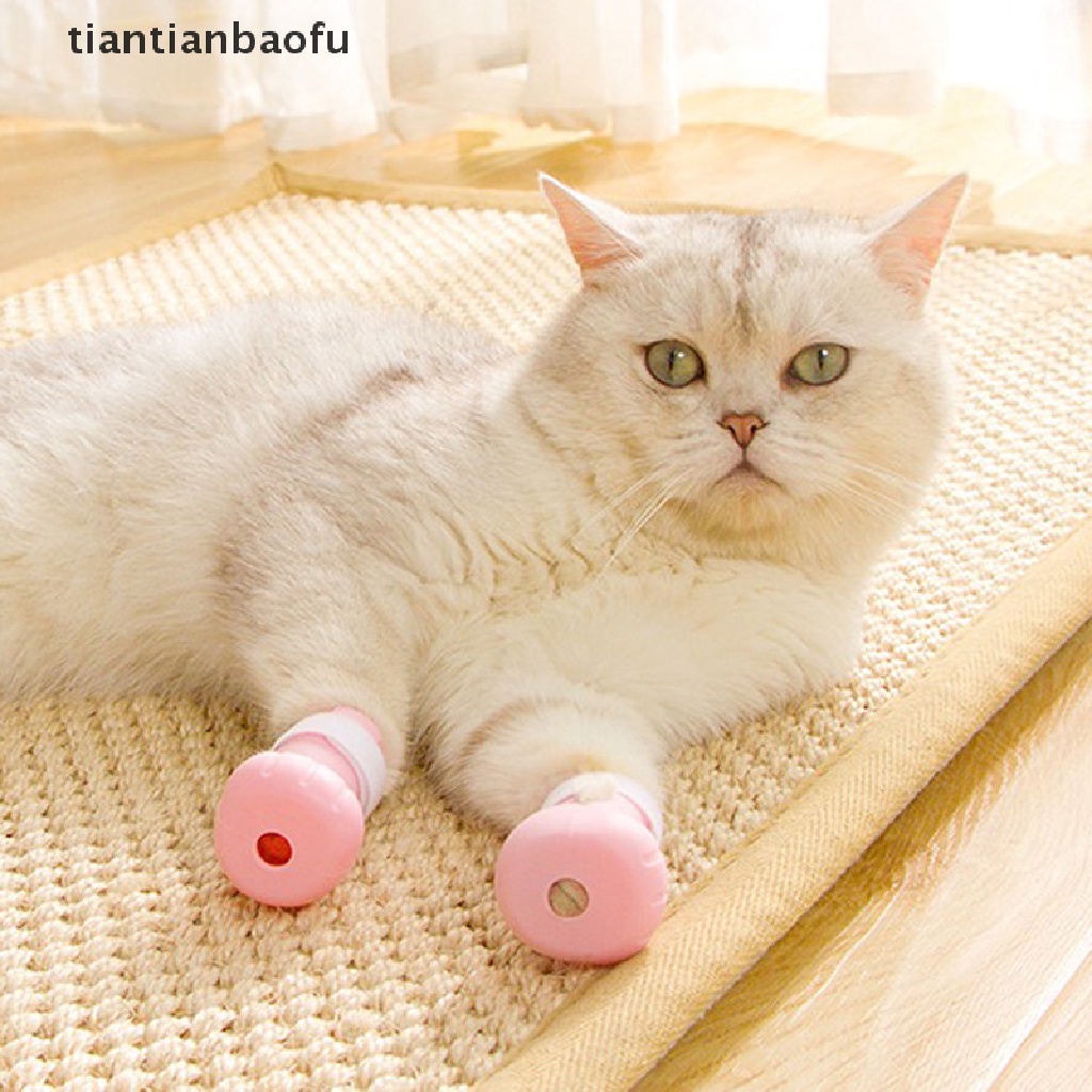 4 Pcs Sepatu Pelindung Bahan Silikon Lembut Dapat Disesuaikan Untuk Mandi Kucing Peliharaan