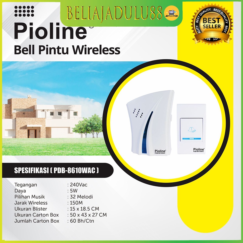 Beliajadulu88 Wireless Door Bell Bel Pintu Rumah 32 Melody PDB-7610WAC Pioline
