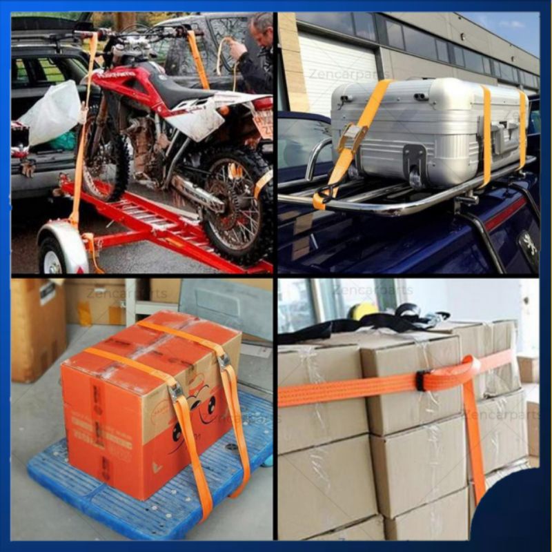 Tali Pengikat Barang Sepeda Mobil Motor Gojek Grab Car 4M Cargo Lashing Belt Ratchet Tie Down Set