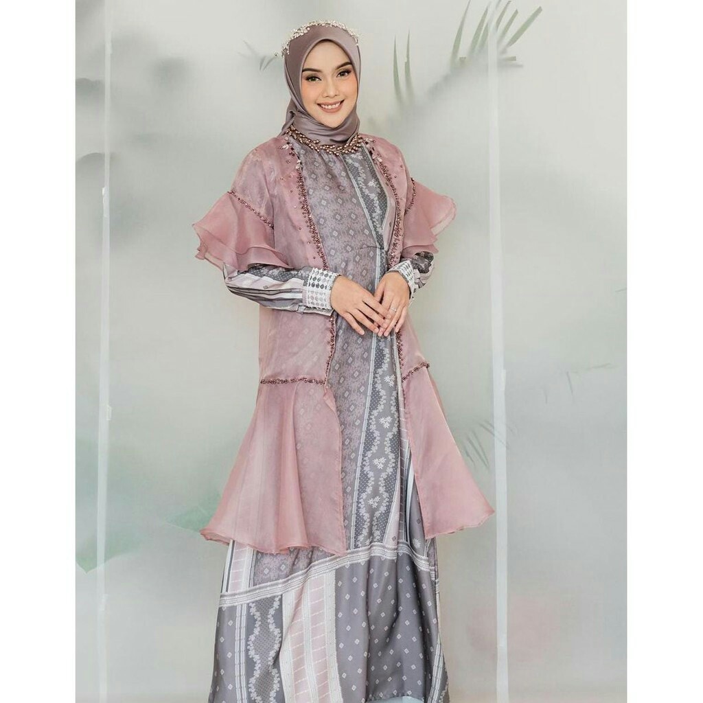 OUTER ORGANZA KOMBI MUTIARA / OUTER LENGAN PENDEK / OUTER HIJAB / OUTER KEKINIAN