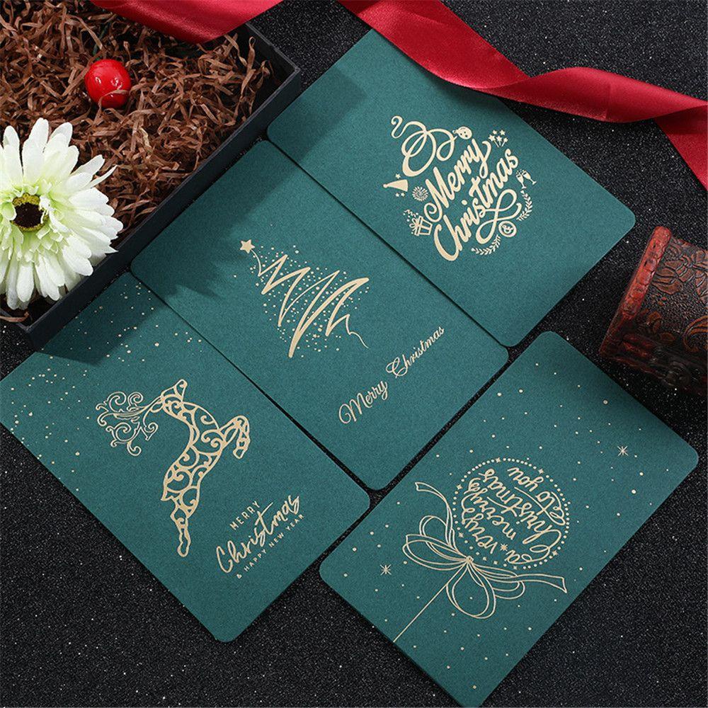 Solighter 4Pcs/Set Kartu Ucapan Natal Tahun Baru Bronzing Thanks Card Wishing Message Card