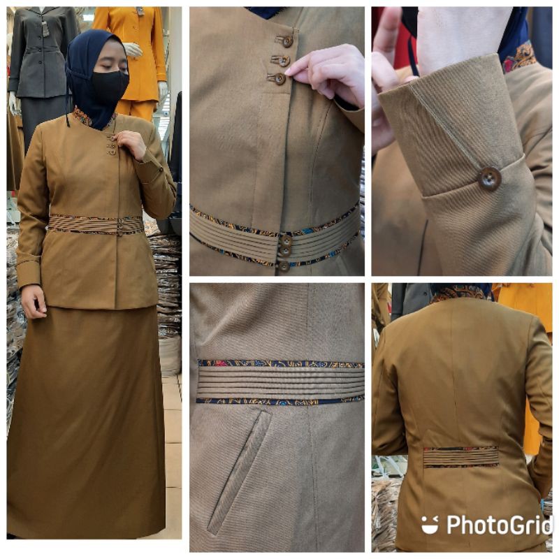 blazer Princessfa / blazer kerah sanghai pemda wanita PNS khaki tua rok A