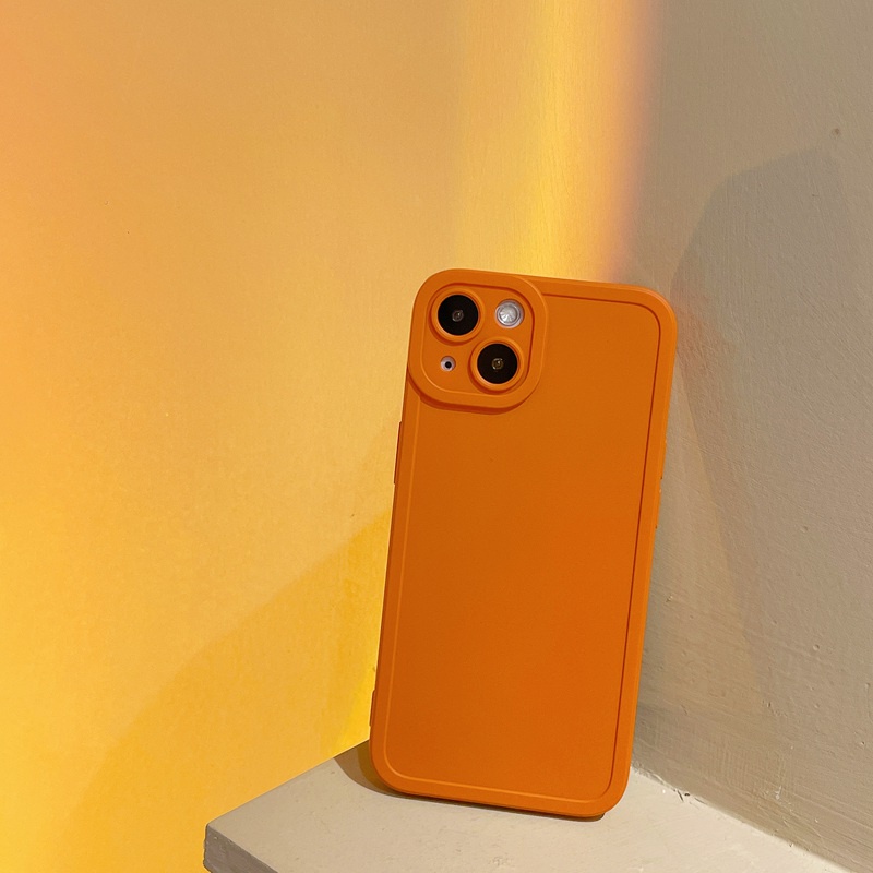 Korean Style！Pure Orange Color Soft Silicon Case iP iPhone 7 8 + Plus X XR SE 2020 XS Max 11 12 13 Pro Max Camera Protector