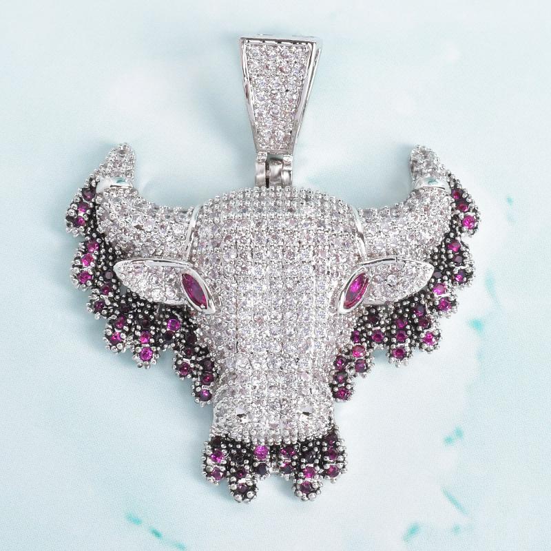 Kalung Liontin Kepala Banteng Aksen Zircon Gaya Hip Hop Untuk Unisex