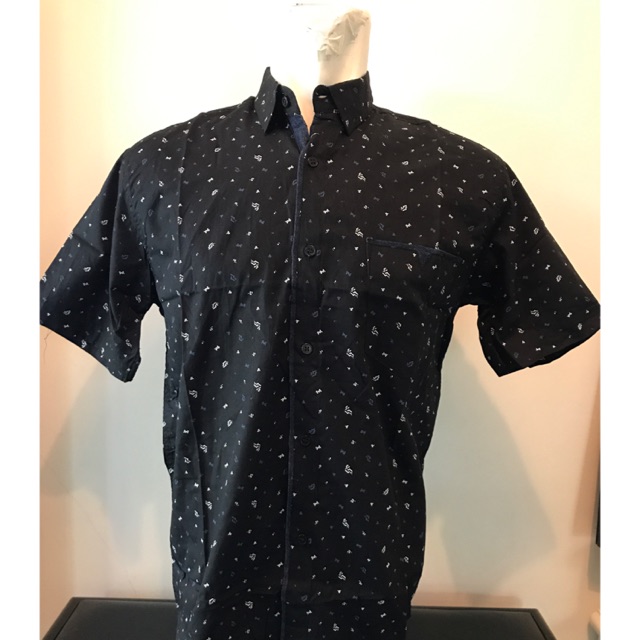 Kemeja Lengan Pendek Katun Murah Pria Putih Hitam MB079