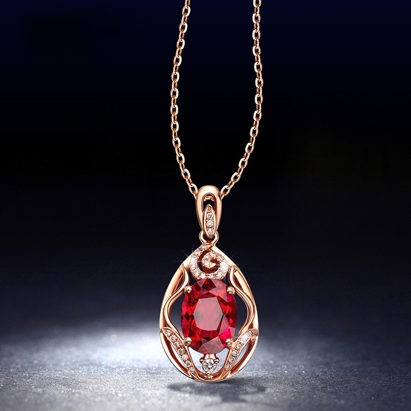 [Ready Stock]Fashion New Ruby Pendant 18K Rose Gold Plated Necklace