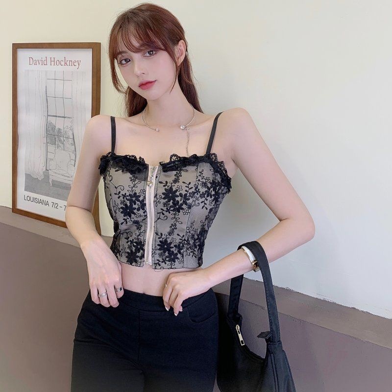 【New】Pola renda eksplosif suspender seksi indah punggung payudara dibungkus desain fashion depan zip