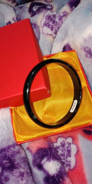 Natural Gelang Giok Hitam Black Jade Ori Cina Free Box