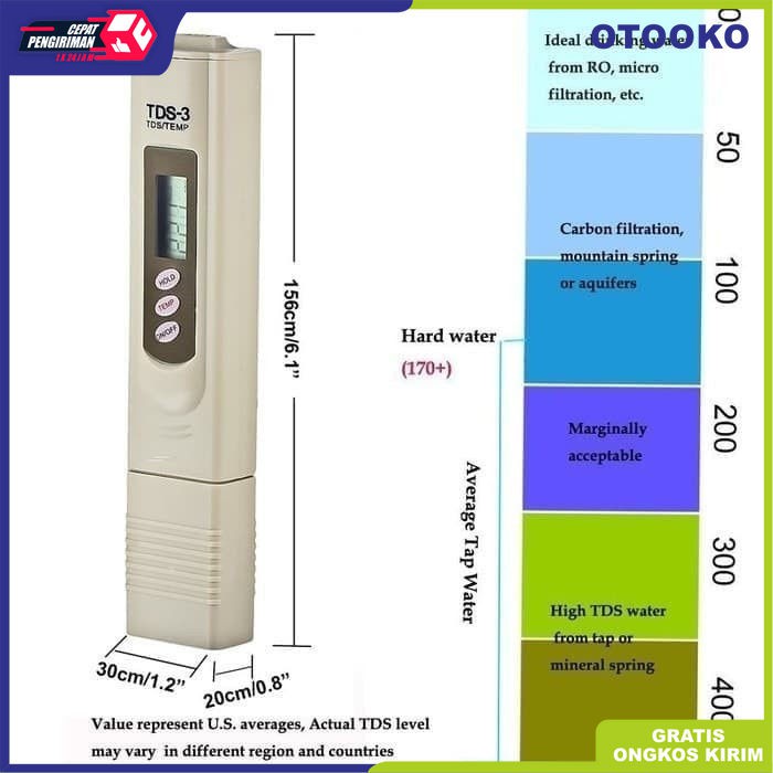 TDS Meter TDS3 Alat Ukur Ppm Kualitas Air Hidroponik aquascape