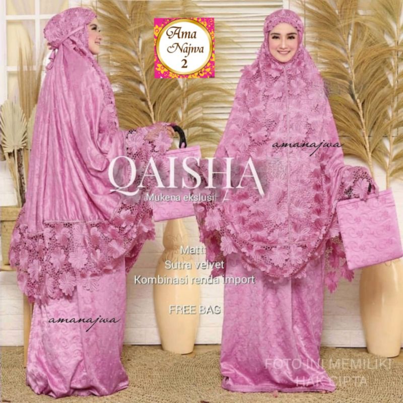 Mukena Qaisha Bahan Sutra Velvet Full Bordiran Mewah By AISY_SAY/Mukena Seserahan Pernikahan Mewah C