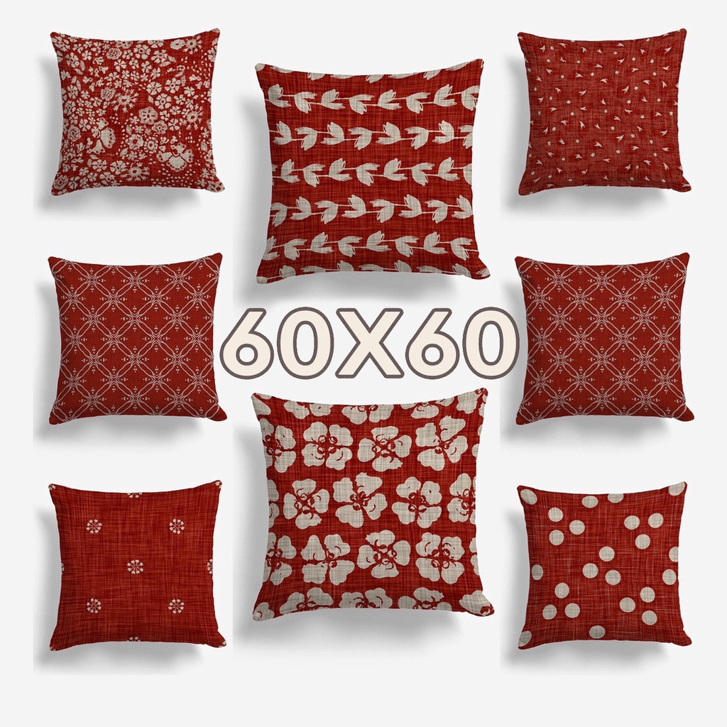 SARUNG BANTAL SOFA PRINT MOTIF RED CANVAS 60X60 CM