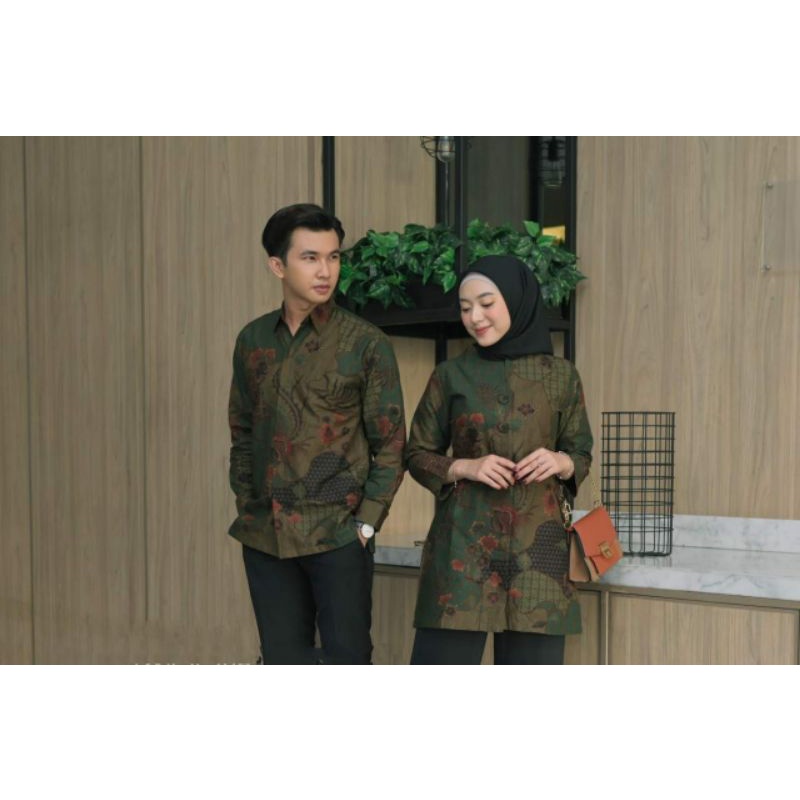 Batik pasangan couple sarimbit pria &amp; wanita batik seragam couple motif burung army