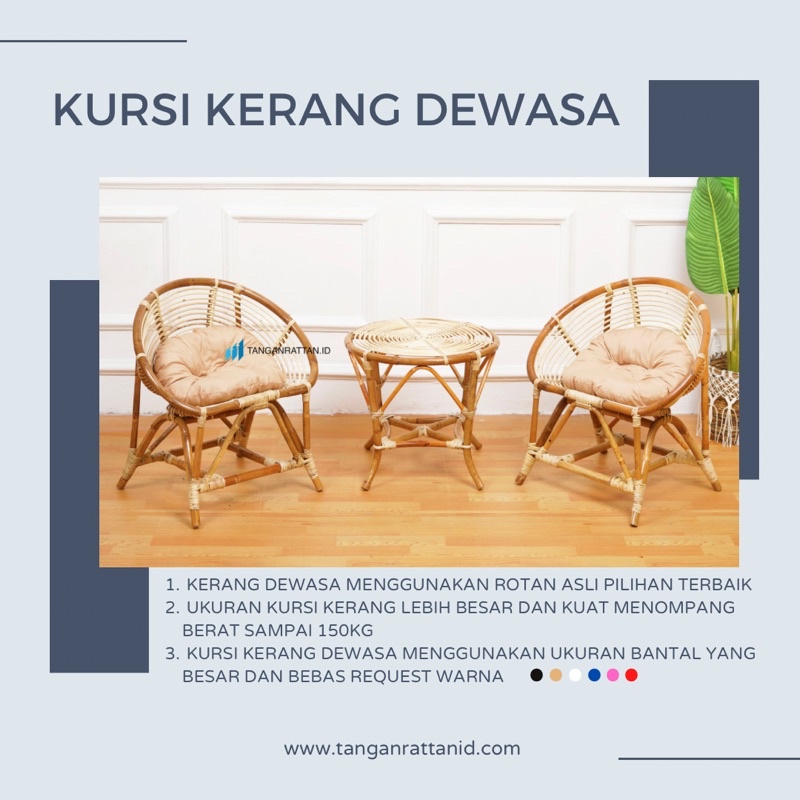 KURSI TERAS KERANG ROTAN DAN MEJA 1 SET / KURSI ROTAN TERAS BUKUR / KURSI TAMU ROTAN ASLI FINISHING