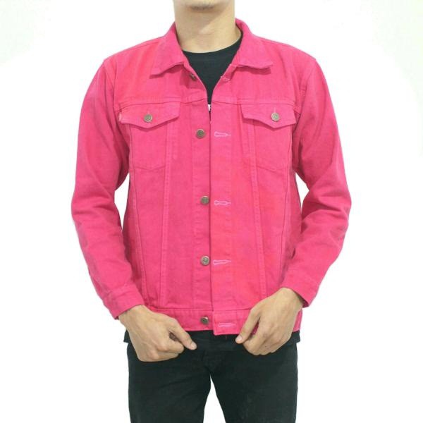 Jaket Jeans Denim PREMIUM Pria Warna Polos Pink Jacket Cowok Jeket Lelaki Jins Size Ukuran M L XL