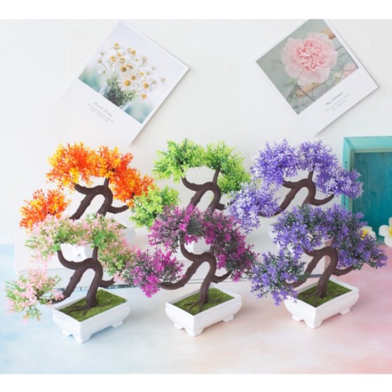 Ornamen Pot Bonsai Bunga Plastik Tanaman Bunga Pajangan Dekorasi Rumah-3