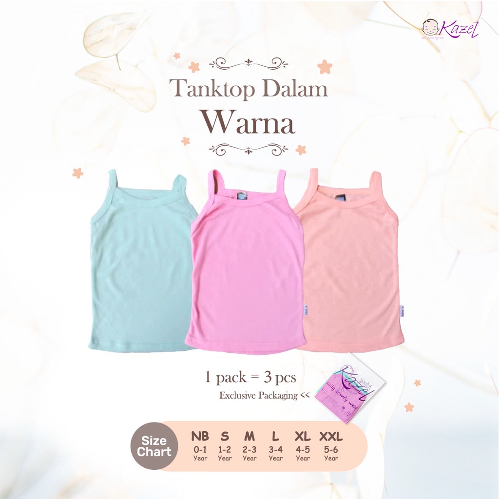 3 Pcs Kazel Tank Top Dalam Warna Bayi Anak 0-5 Tahun