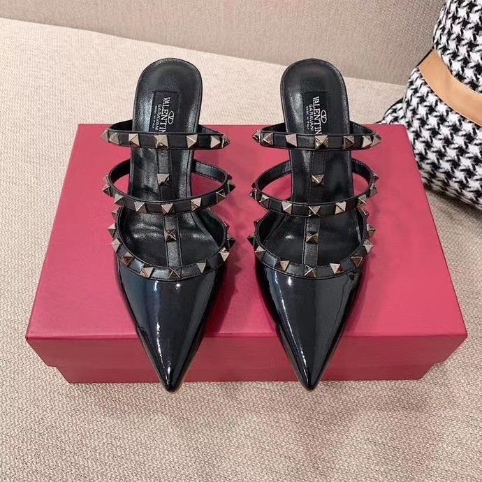 Sepatu Valentino Rockstud Heels 6cm All Black Branded VVIP Quality