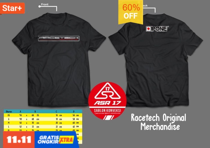 New Racetech Original Merchandise kaos hitam ready S M L Terbatas Terbaru