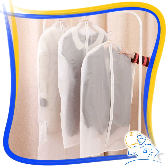 Cover Baju Gantung Bahan PEVA Semi Plastik Transparan ada Resleting Anti Air dan Debu Plastik Pelindung Baju Pakaian Plastik Baju Gamis Kaos Kemeja Jas Dress Gaun Dustproof Organizer