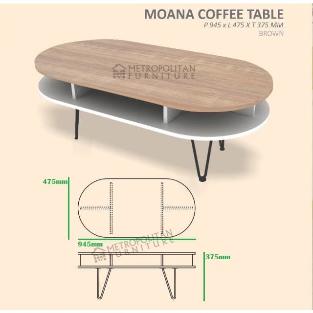 Meja Tamu DACHI Moana Minimalis Modern / Coffee Table Murah / Meja Vintage Retro