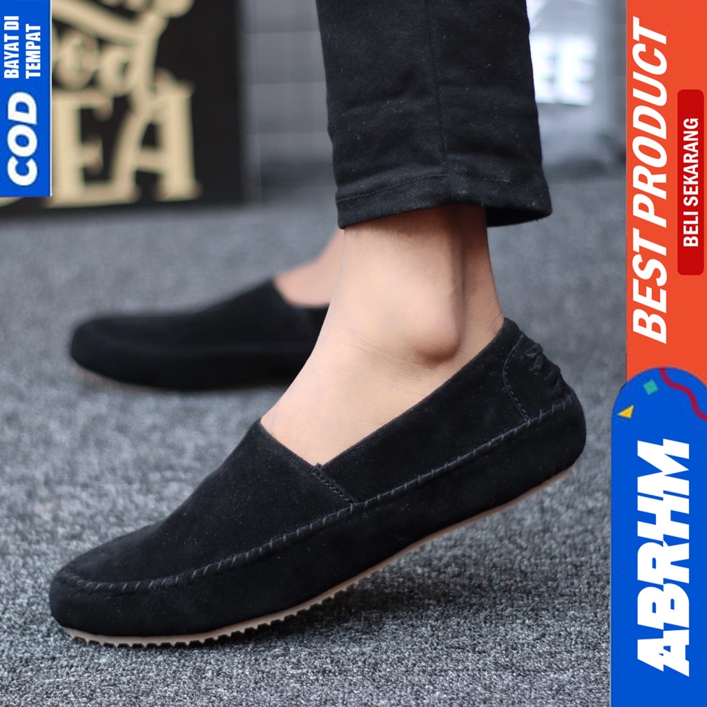 Sepatu Slip On Casual Santai Kerja Kantor Pria Hitam Slop Abrhm Siena