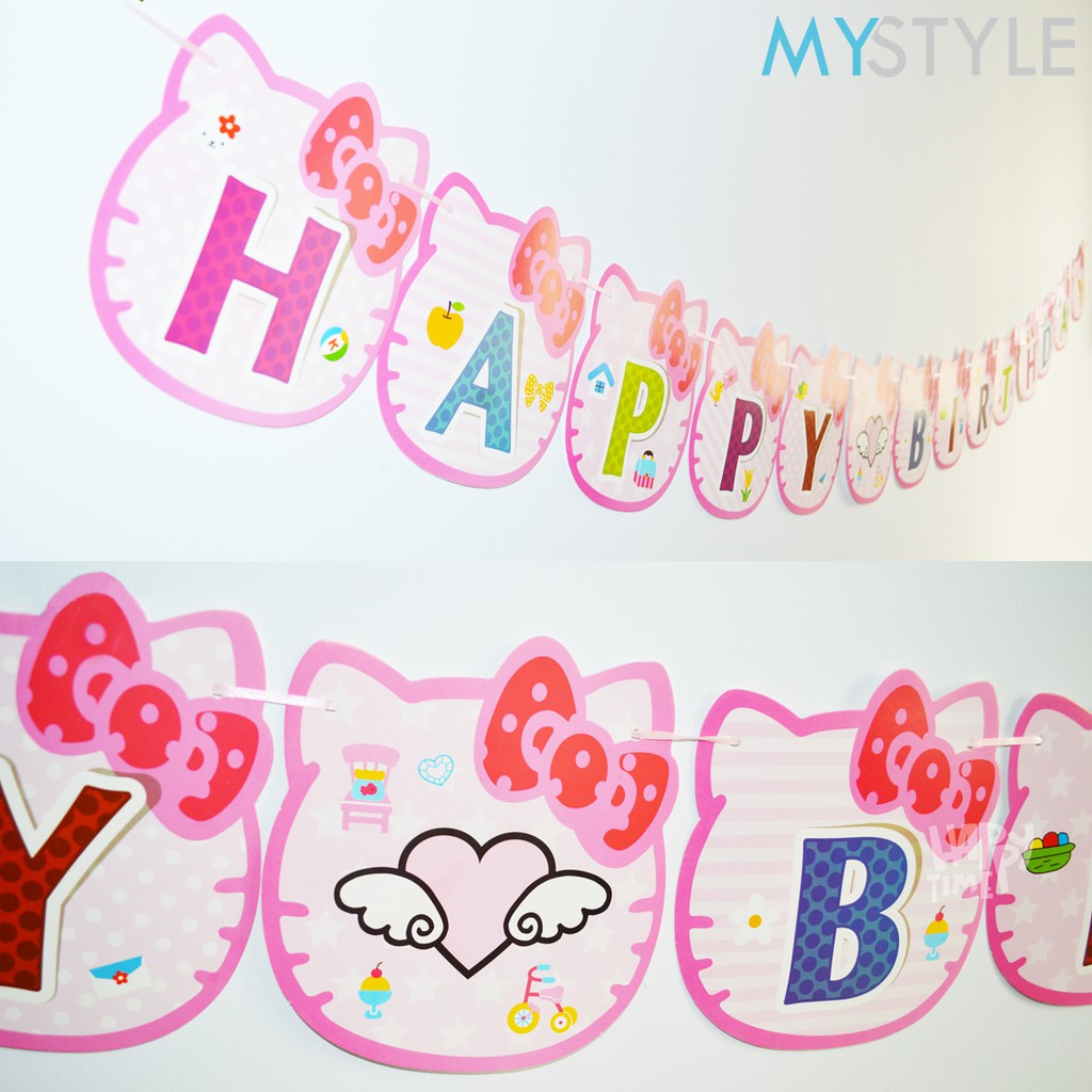 BANNER ULANG TAHUN BANNER HELLO KITTY SHAPE BANNER MURAH BUNTING FLAG