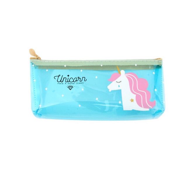 

Kotak pensil transparan unicorn biru/ bening