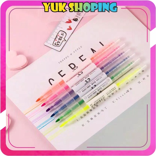 

✧YUKSHOPING✧ Highlighter Ujung 2 Warna Warni Pulpen Dua Sisi Double Side Highlighter S010