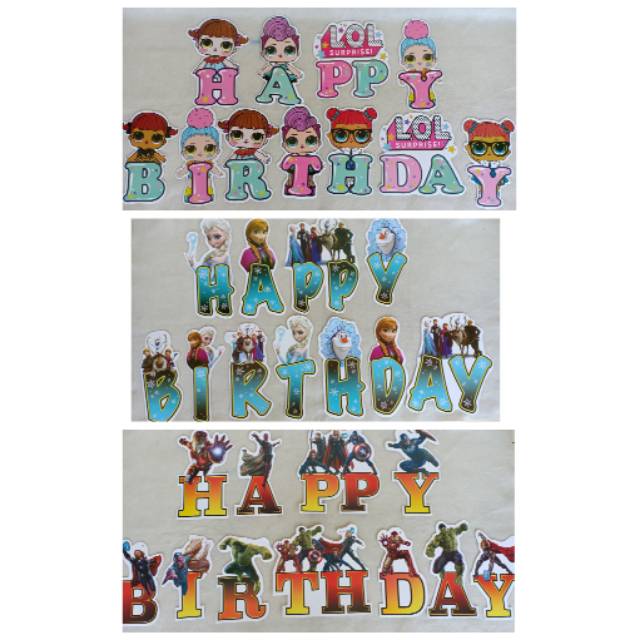 Bunting flag Banner ulang tahun/hapoy birthday letter/frozen/LOL/avengers