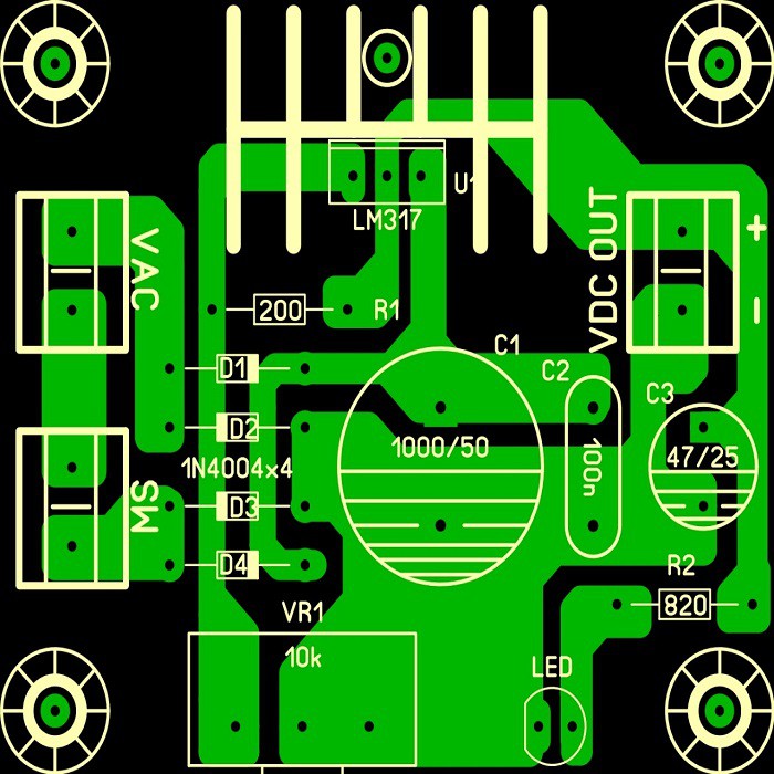 PCB adaptor dengan LM 317