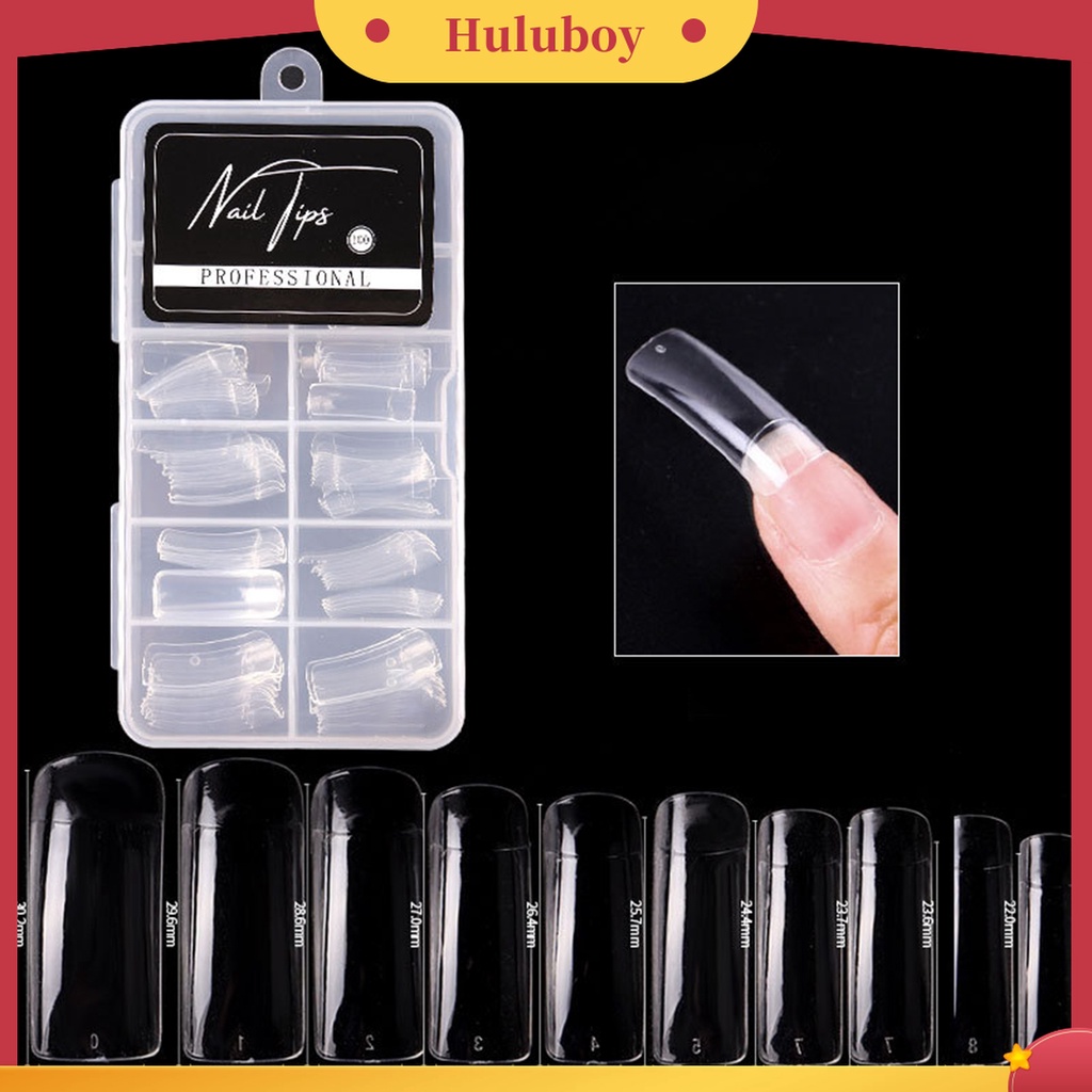 Huluboy Huluboy♡ 100pcs / Kotak Kuku Palsu Seamless Transparan Reusable Untuk Wanita