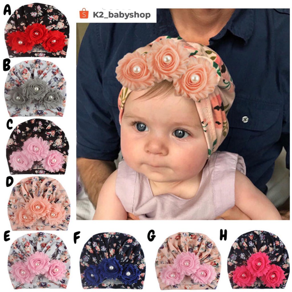 BABY K2 - TURBAN BAYI BUNGA + MUTIARA KODE 00060