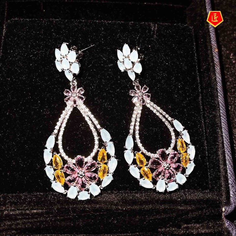 [Ready Stock]Vintage S925 Silver Yellow Gemstone Long Earrings