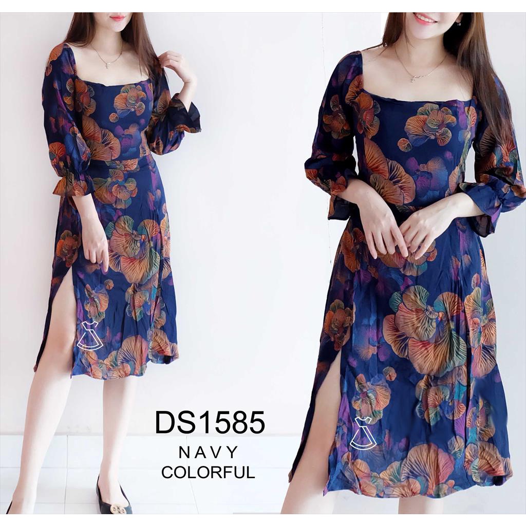 DS1585 - Dress Rayon Korean Look Dress Midi Casual