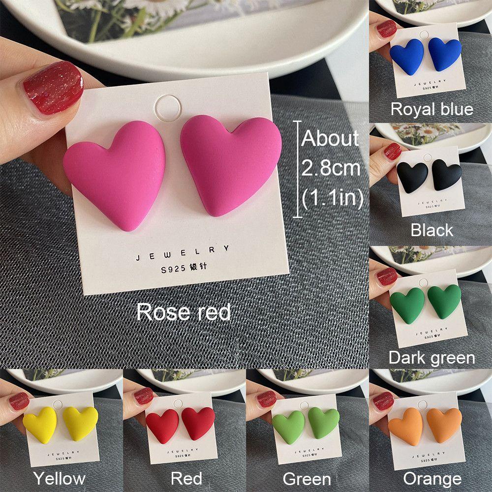 Preva Candy Color All-match Desain Sederhana Geometris Jantung Ear Studs