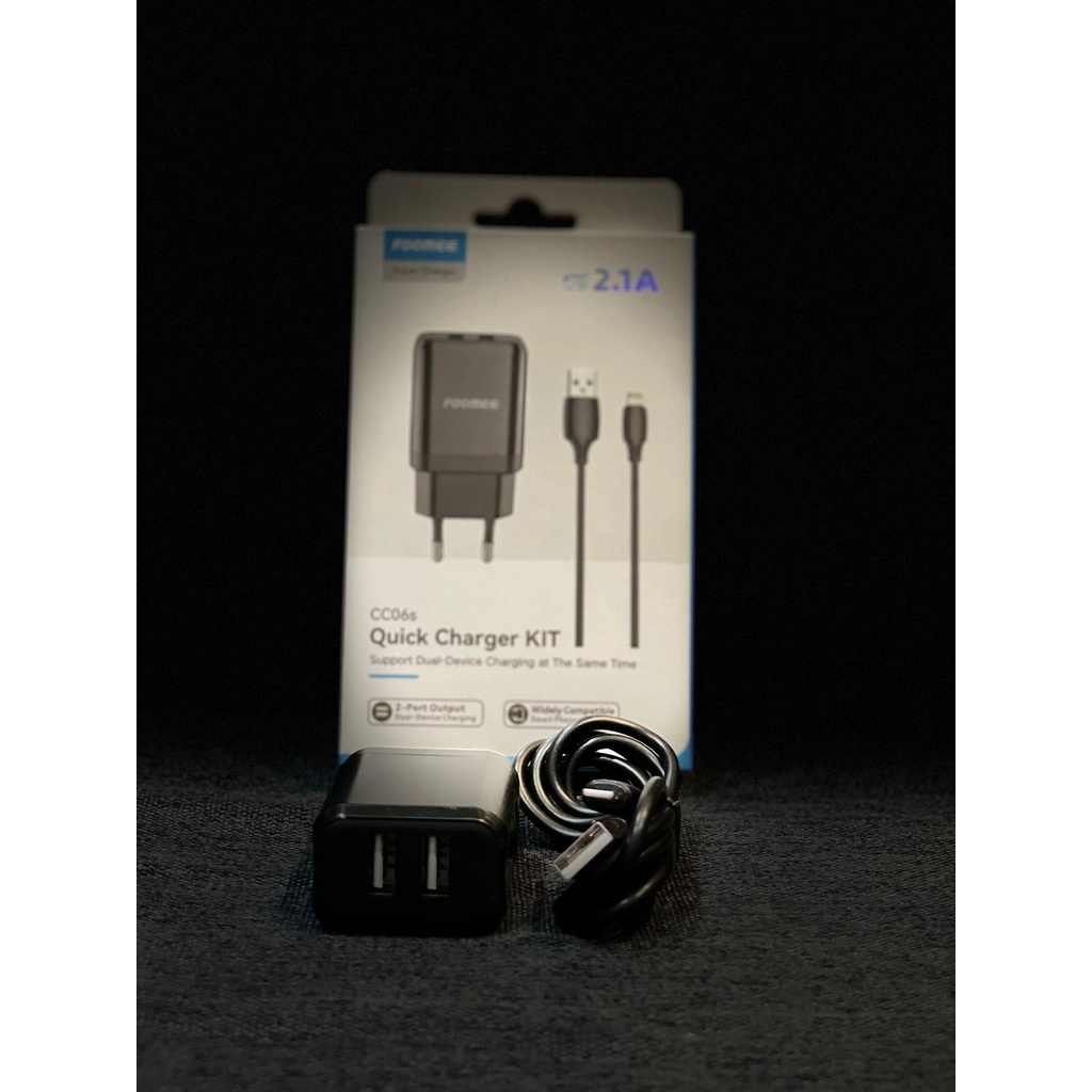 FOOMEE CC06S 2.1A 2 Port USB Travel Charger + Kabel Data Iphone