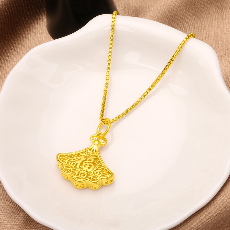 Liontin Kalung Desain Daun Ginkgo Hollow Lapis Emas Emas Asli Kadar 375 Untuk Wanita