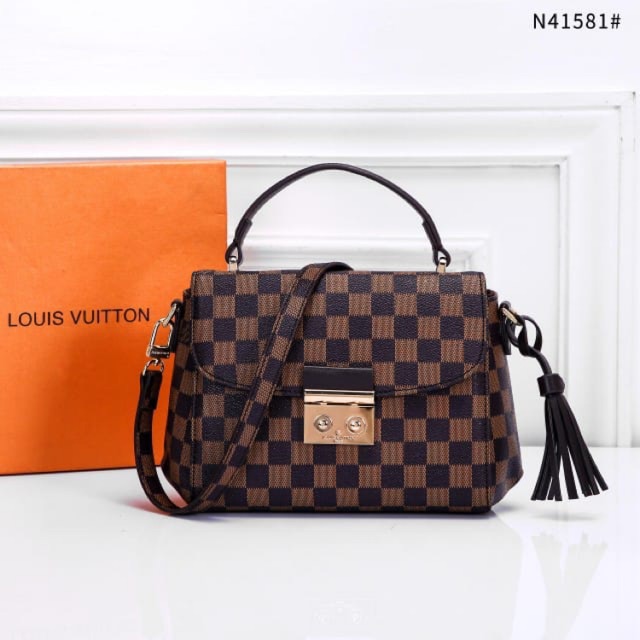 *LOUIS VUITTON LV CROISETTE DAMIER EBENE PLATINUM WITH BOX N41581