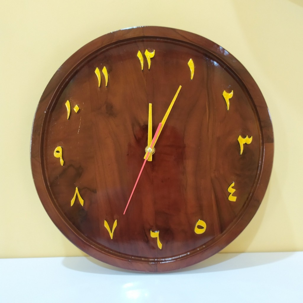 Jam dinding Kayu Jati Jam dinding Arab jam dinding custom unik finishing