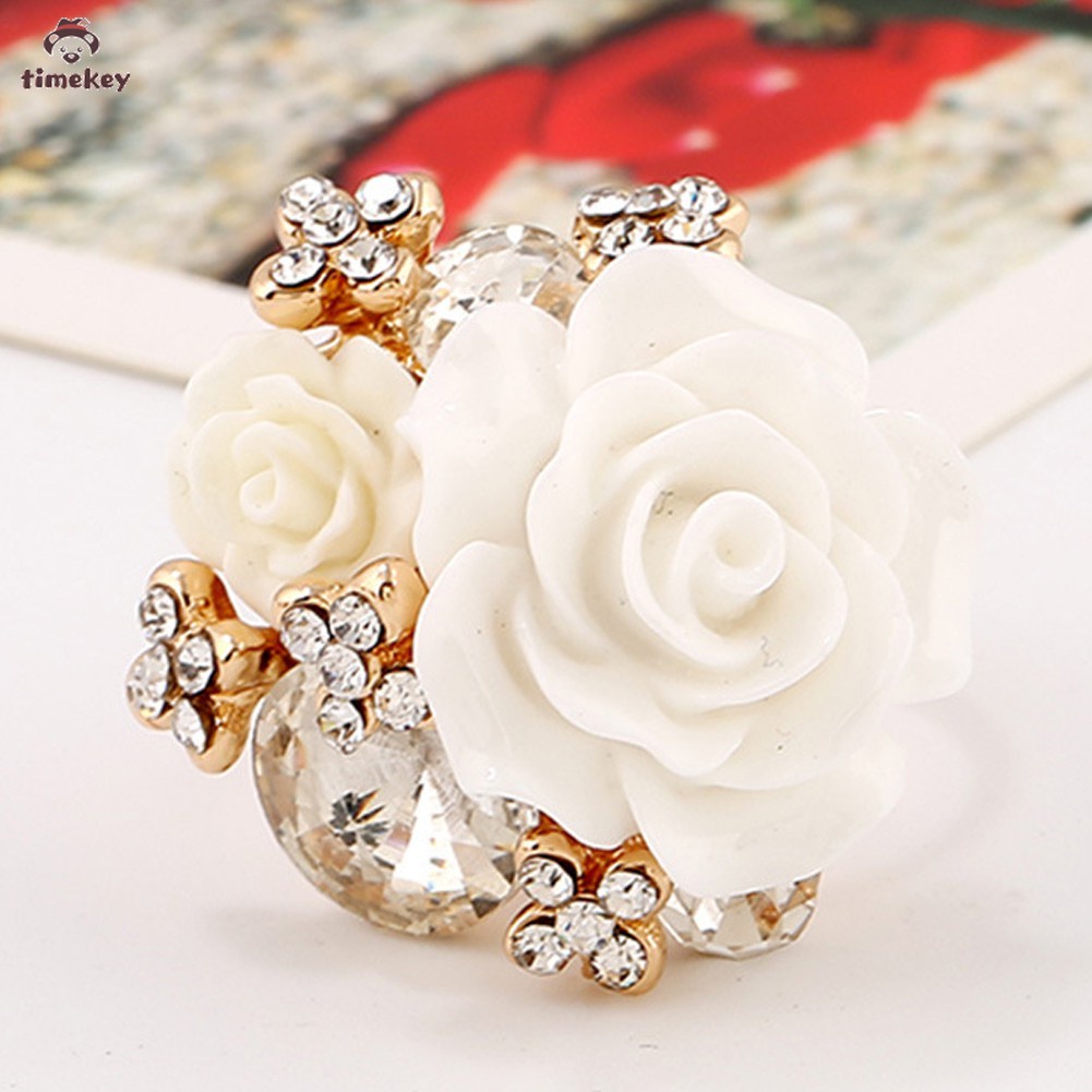 【TK】Luxury Crystal Resin Rhinestones Ball Zircon Flowers Ring Fashion Women Statement Jewelry Gifts Ring Size Adjustable