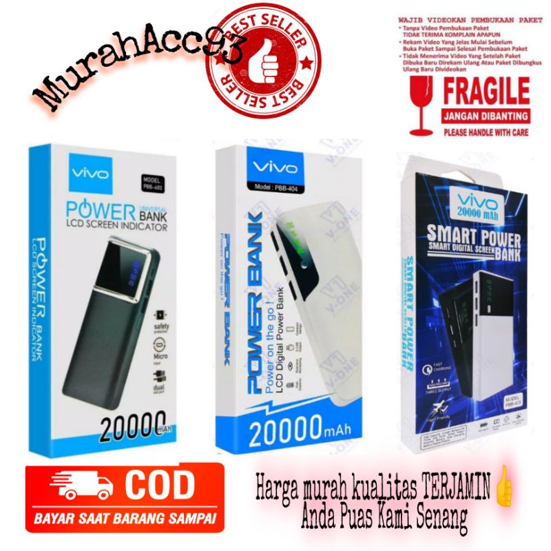 [MA] PB Powerbank Power Bank Vivo 20000mah PBB 403 PBB 404 PBB 405 Murah Kapasitas 20000 mAh PBB-403