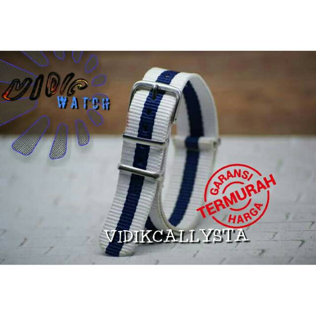 STRAP TALI JAM NATO CANVAS KANVAS NYLON 20 MM PUTIH BIRU