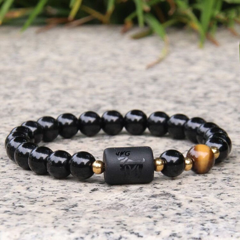 Gelang Manik-Manik 12 Zodiak Warna Hitam Ukuran 8mm Untuk Pria Dan Wanita