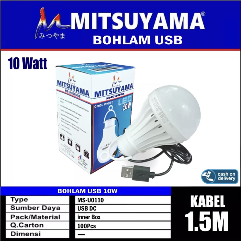 Bohlam USB Lampu LED 10 Watt Mitsuyama MS-U0110USB Kabel 1,5 Meter