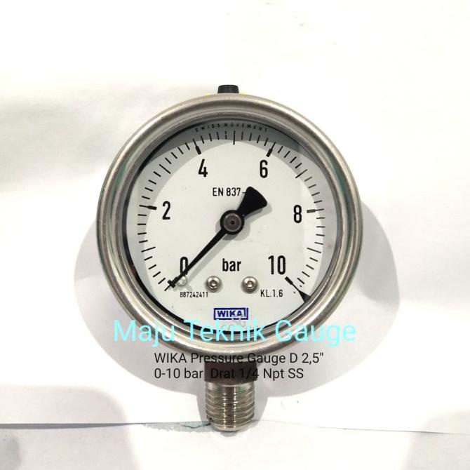 Jual WIKA Pressure Gauge D 2,5" 010 bar Drat 1/4 npt ss Shopee Indonesia